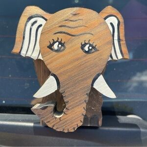 Vintage Hand-Carved Wooden Elephant Figurine Painted